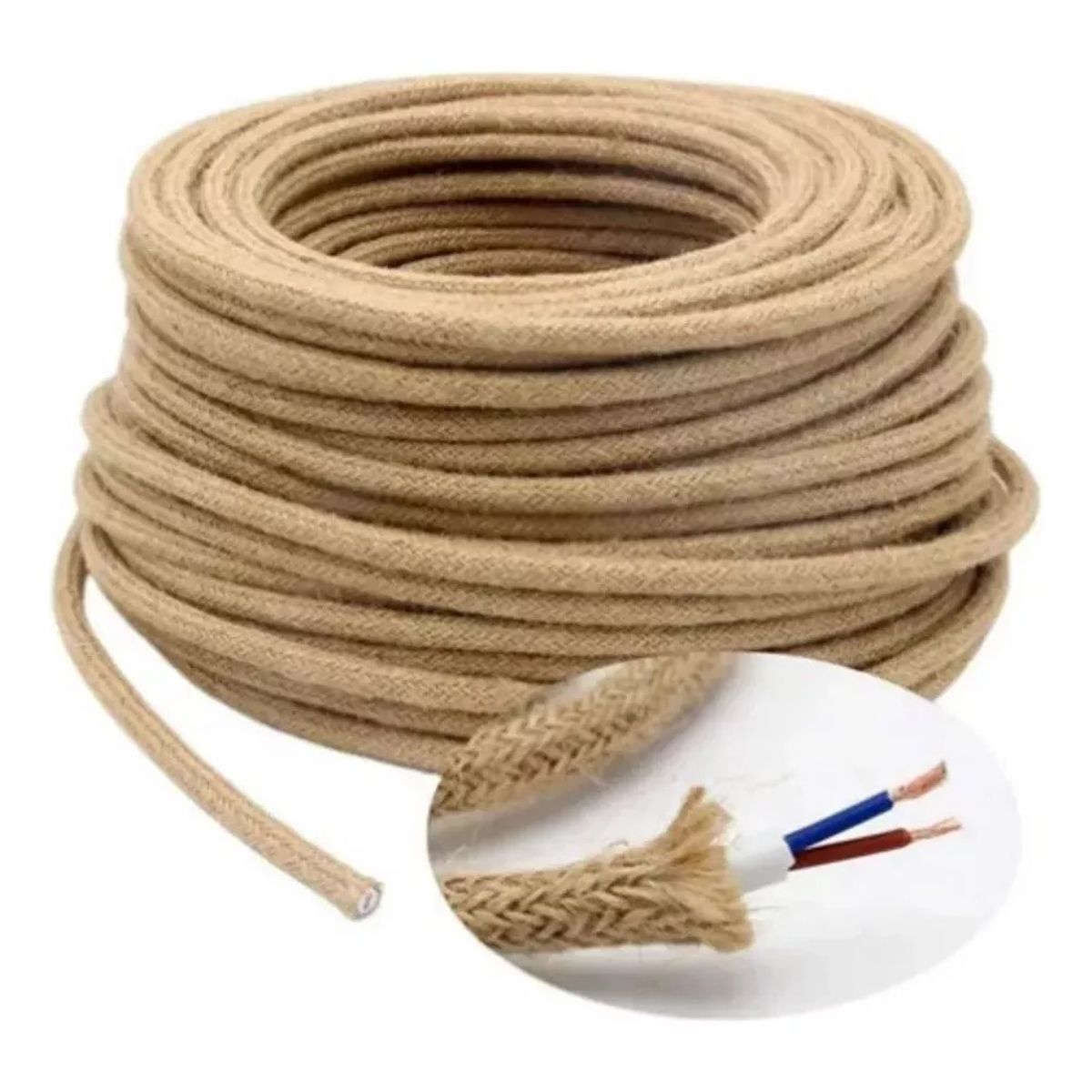 MUNDO MAGIA - 10 M Cable Electrico Yute Bipolar Textil Decorativo Rustico