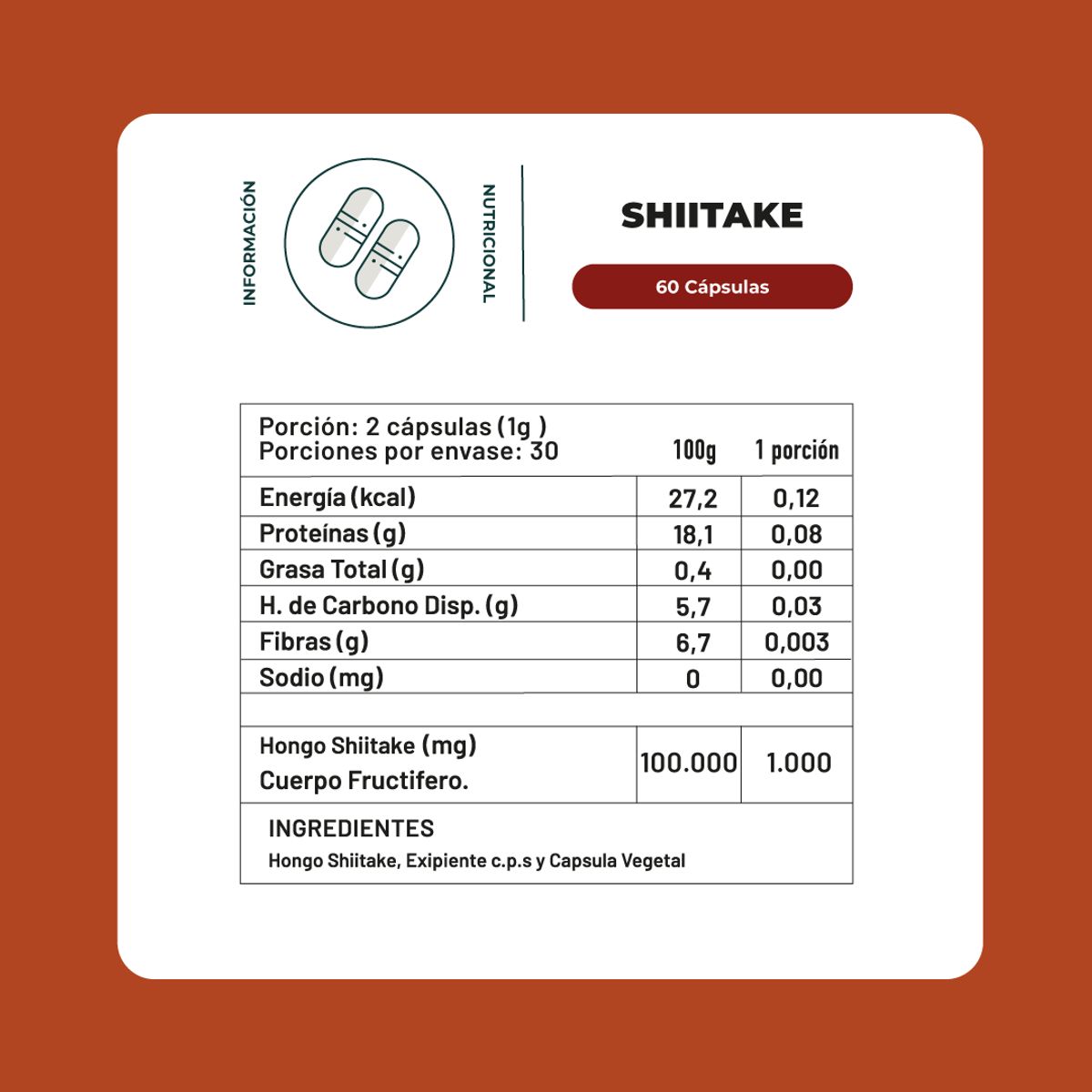 KARUNLIFE - Shiitake 60 Capsulas - 500 Mg Karun Life