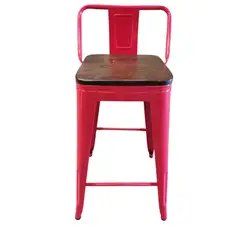 TODODESCUENTO - Pack 4 Pisos Taburetes Tolix 66 Cm Base Madera Oscura- Rojo