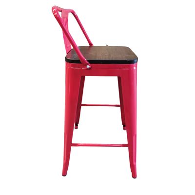 Imagen 2 del producto Pack 4 Pisos Taburetes Tolix 66 Cm Base Madera Oscura- Rojo