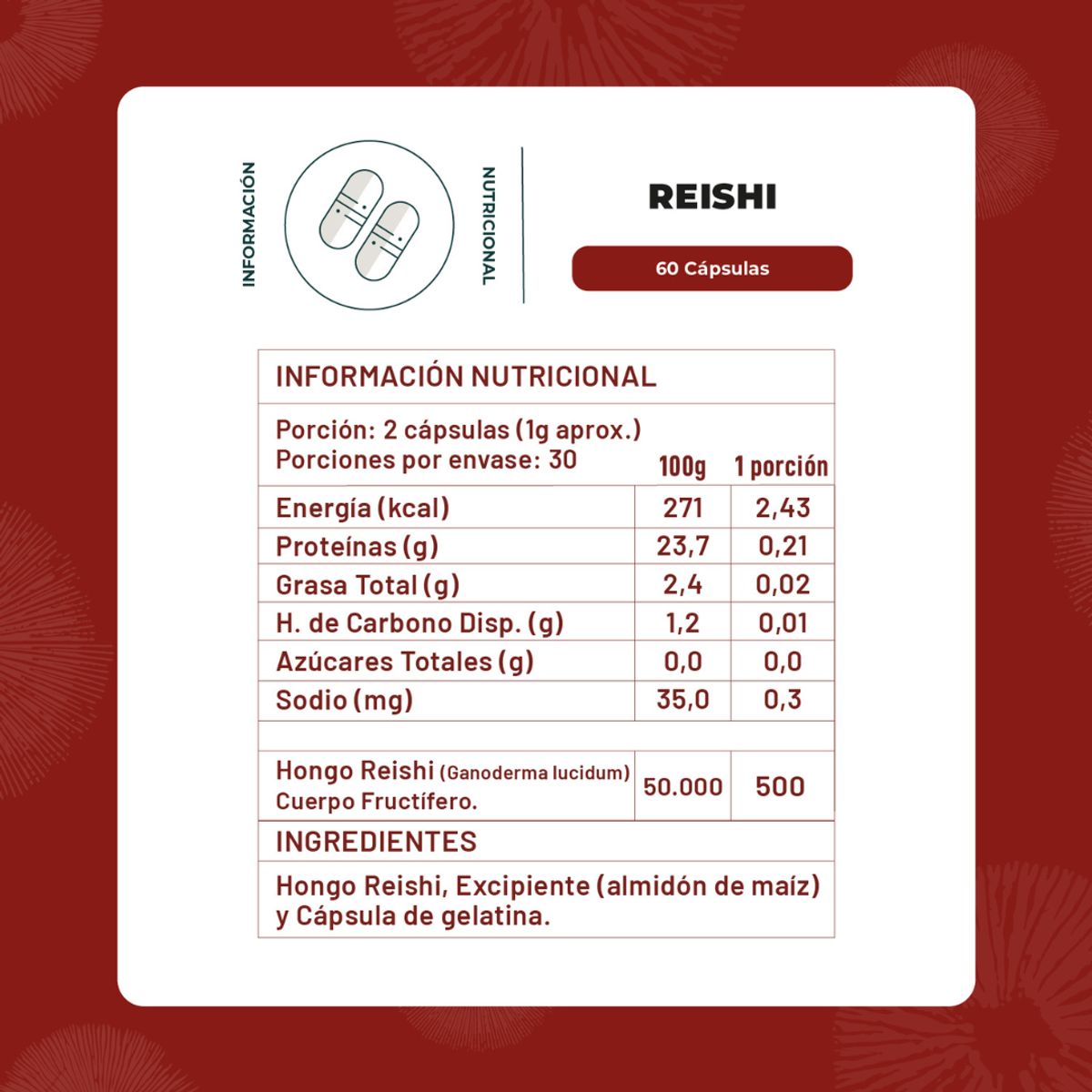 KARUNLIFE - Reishi Hongo 500 Mg - 60 Capsulas Karun Life