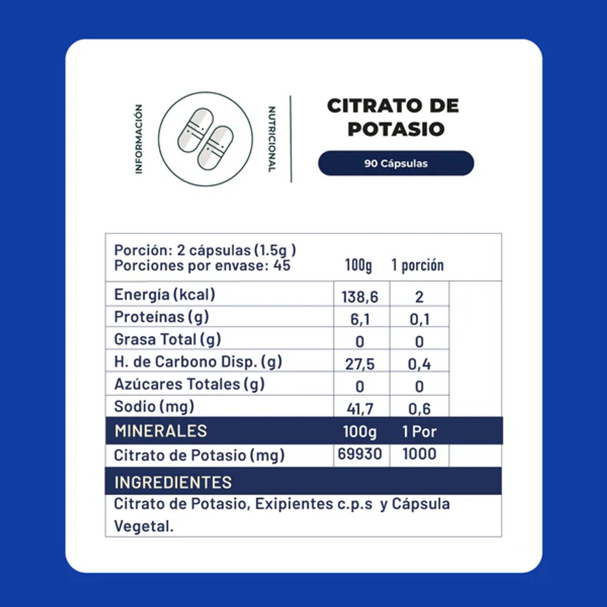 KARUNLIFE - Citrato De Potasio - 90 Capsulas 750 Mg