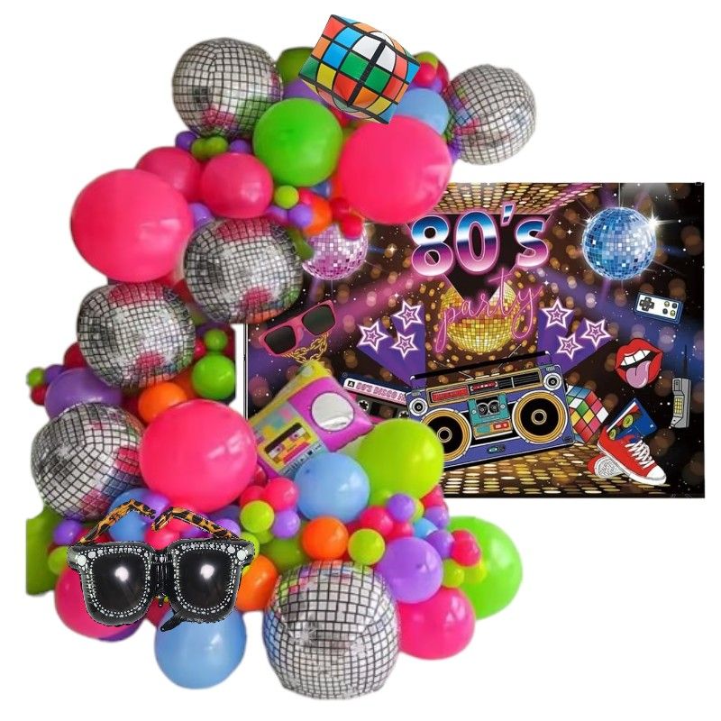 GENERICO - Kit Arco Decoración Globos para cumpleaños años 80