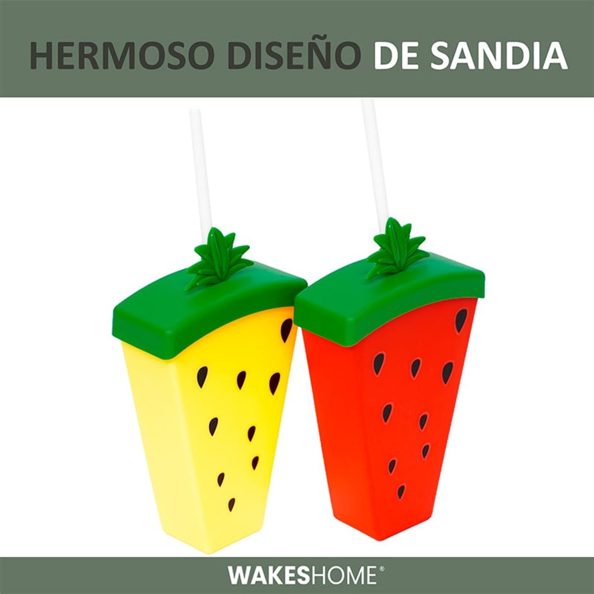 WAKESHOME - Termo Con Bombilla Vaso Para Agua O Jugo Forma De Sandia