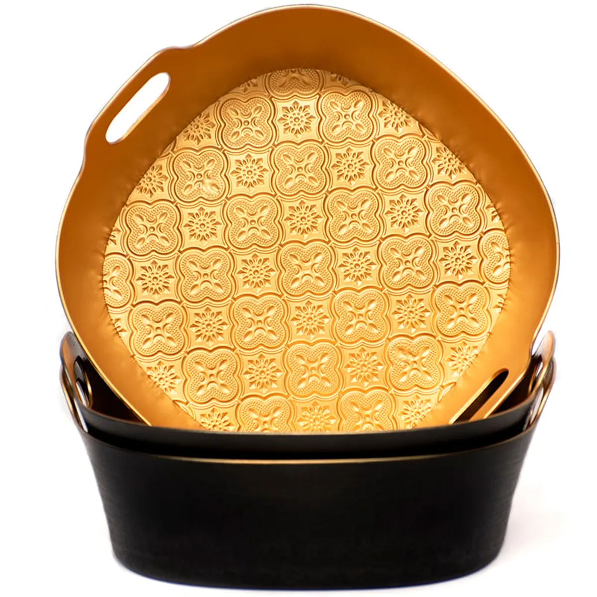 WAKESHOME - Set 3 Bandeja Brillante Redonda Para Desayuno De Plastico