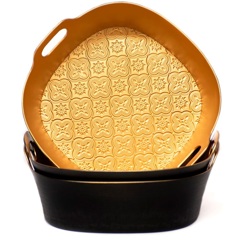 WAKESHOME - Set 3 Bandeja Brillante Redonda Para Desayuno De Plastico