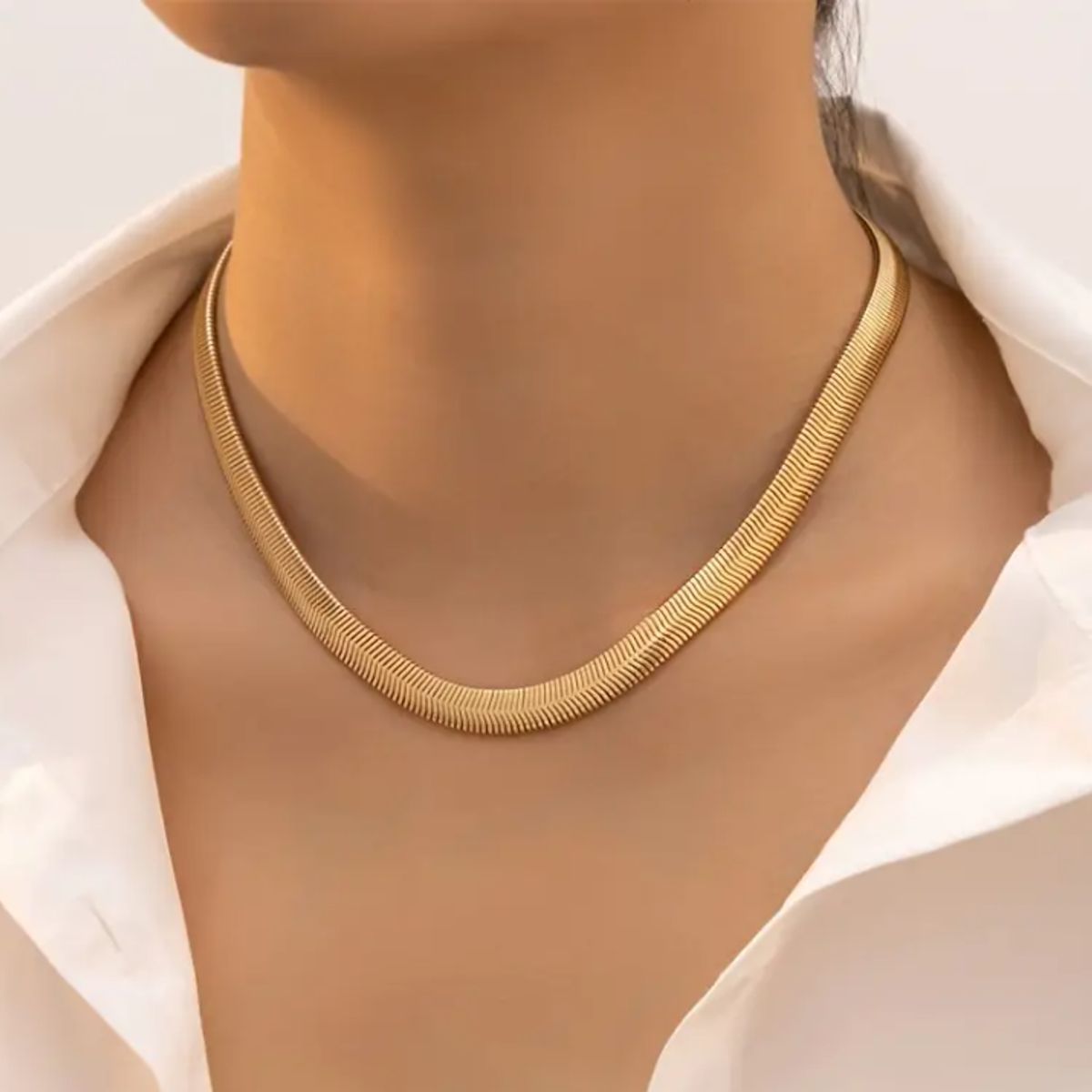 GENERICO - Collar Cadena Serpiente Acero Inoxidable Chapado en Oro 18K