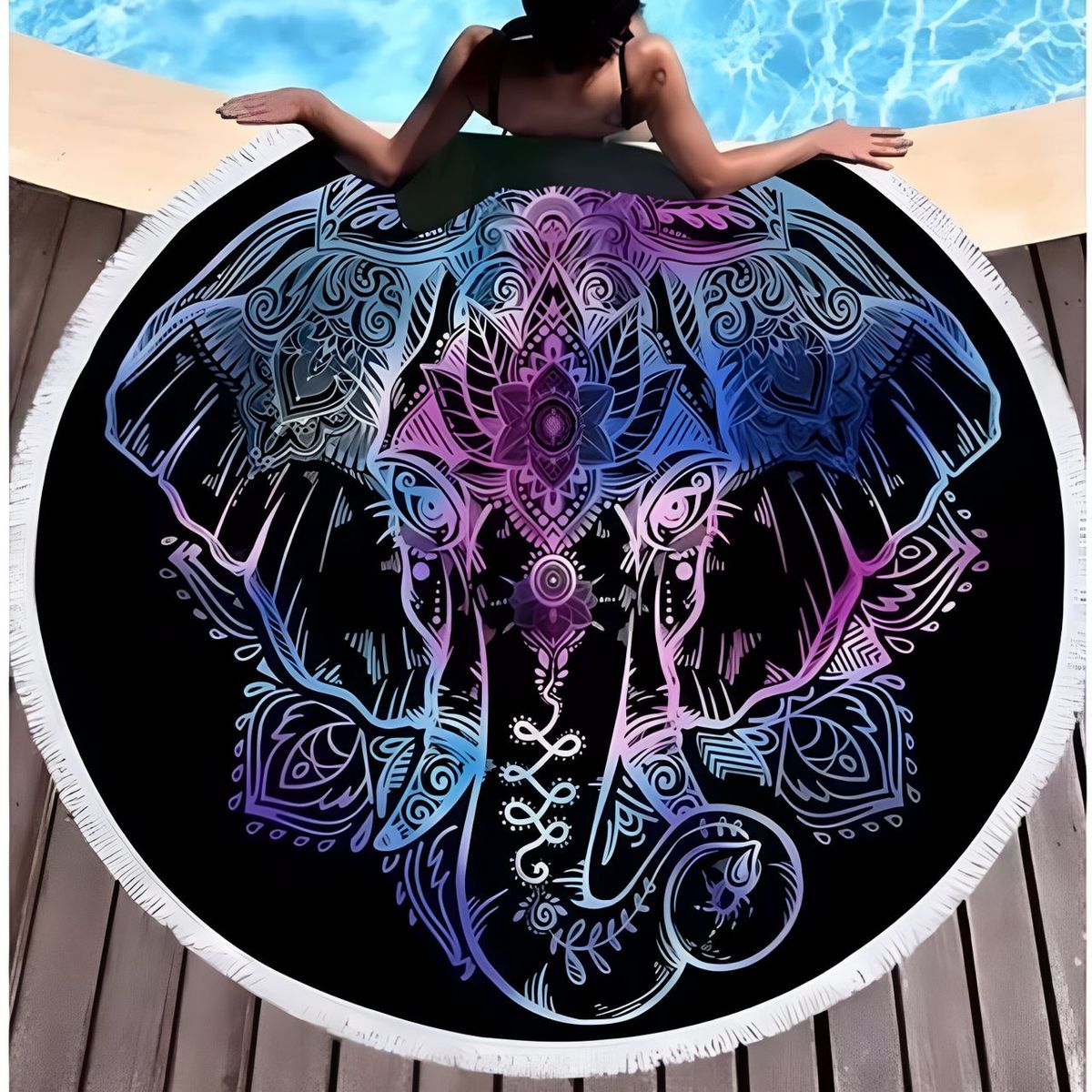 GENERICO - Toalla Manta redonda playera con diseño elefante