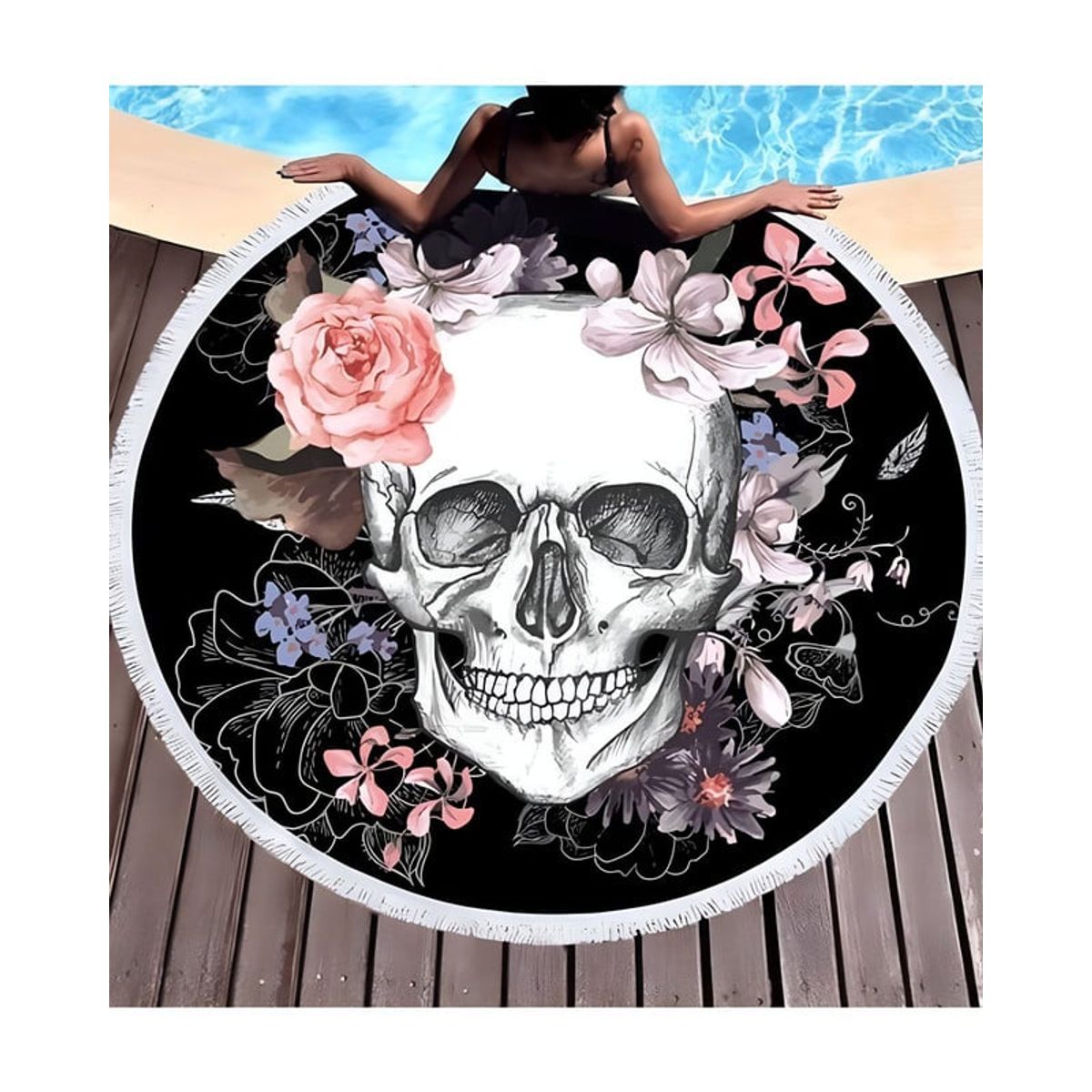 GENERICO - Toalla Manta redonda playera con diseño Calavera