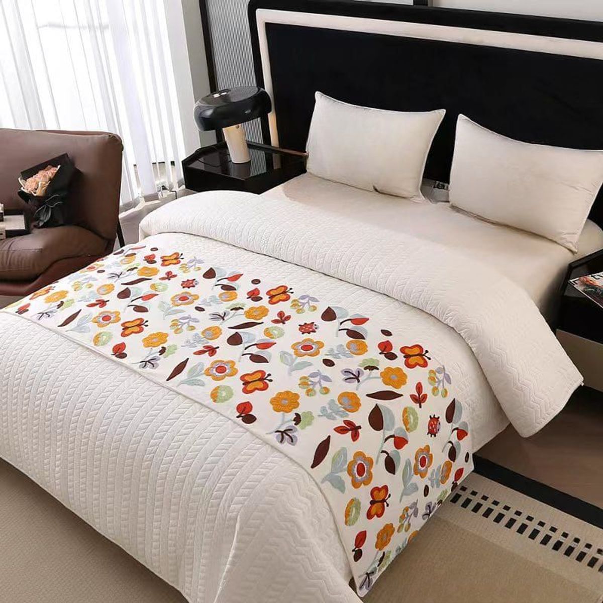 GENERICO - PIECERA DE CAMA BORDADA DECORATIVA 60X200 CM