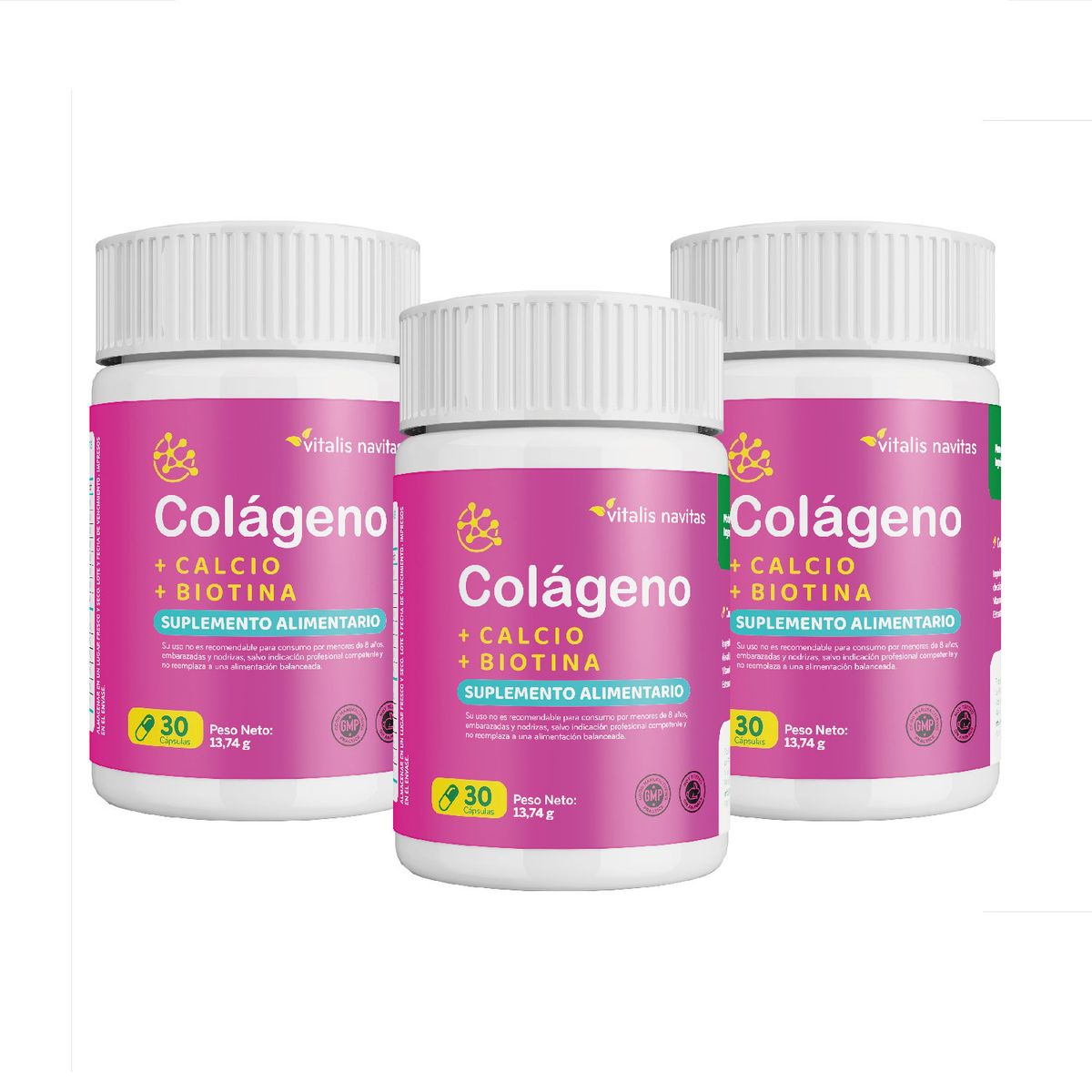 VITALIS NAVITAS - Colágeno + Calcio + Biotina Vitalis, Suplemento Alimentario 90 Cáps.