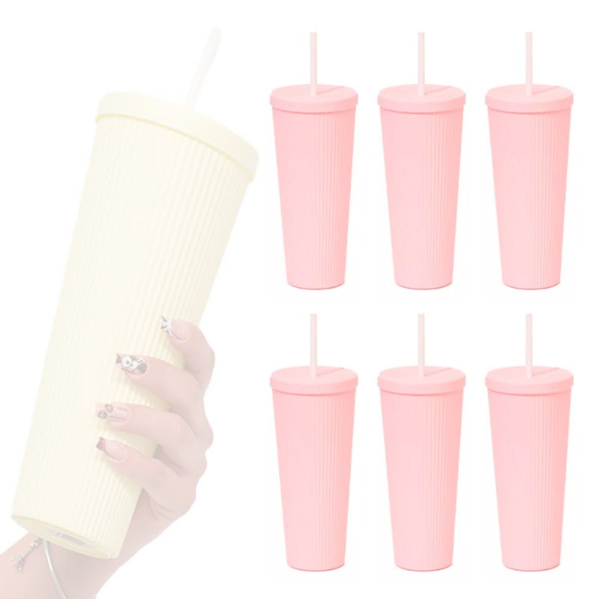 Pack De 6 Vasos Plástico Con Bombilla Y Tapa, marca WAKESHOME - Foto Principal
