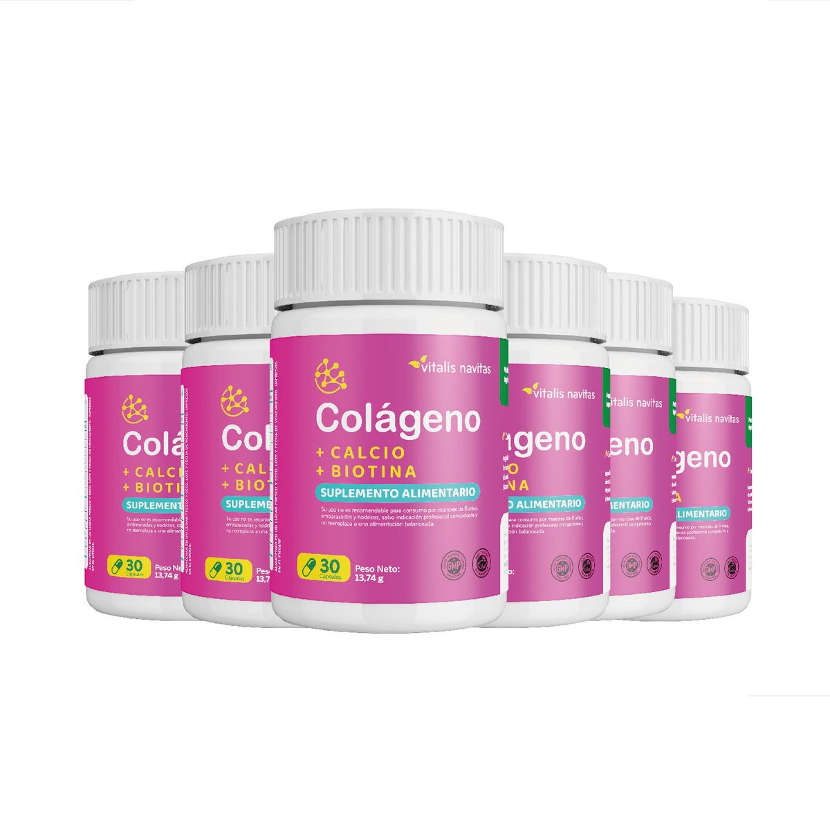 VITALIS NAVITAS - Colágeno + Calcio + Biotina Vitalis, Suplemento Alimentario 180 Cáps.