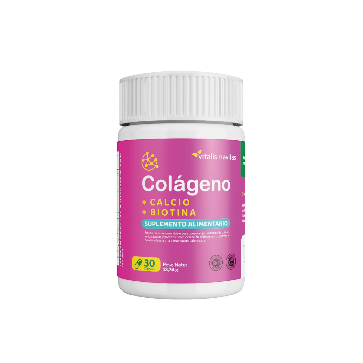 VITALIS NAVITAS - Colágeno + Calcio + Biotina Vitalis, Suplemento Alimentario 180 Cáps.