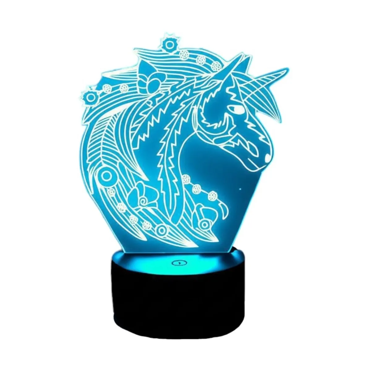GENERICO - Lampara ilusión 3D Unicornio Flores De 7 Colores