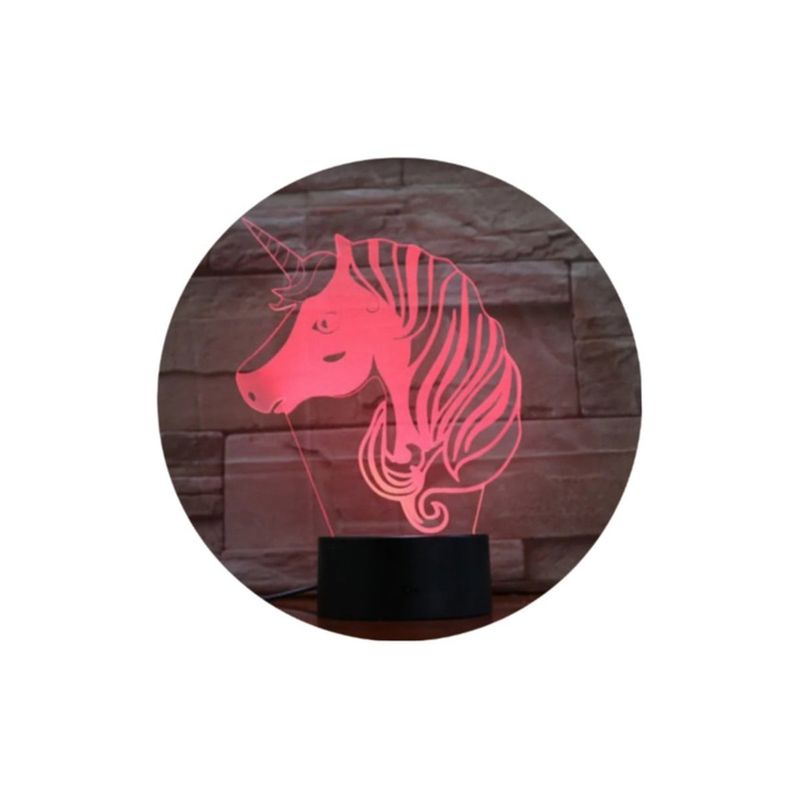 GENERICO - Lampara Ilusión 3D Cara de Unicornio De 7 Colores