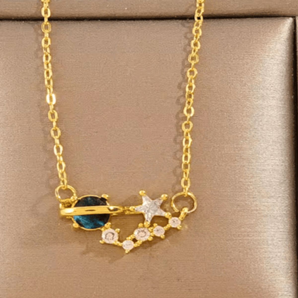 GENERICO - Collar Saturno ESTRELLA acero inoxidable dorado