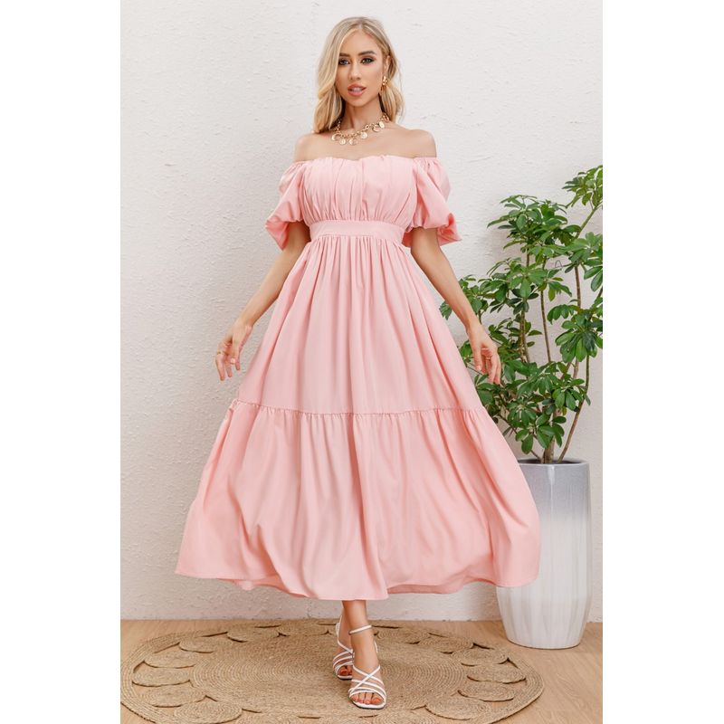MPROPIA - Vestido Largo Mujer Manga Globo Corta Cuello V 3345