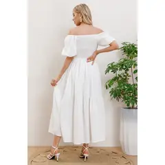 MPROPIA - Vestido Largo Mujer Manga Globo Corta Cuello V 3345