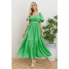 MPROPIA - Vestido Largo Mujer Manga Globo Corta Cuello V 3345