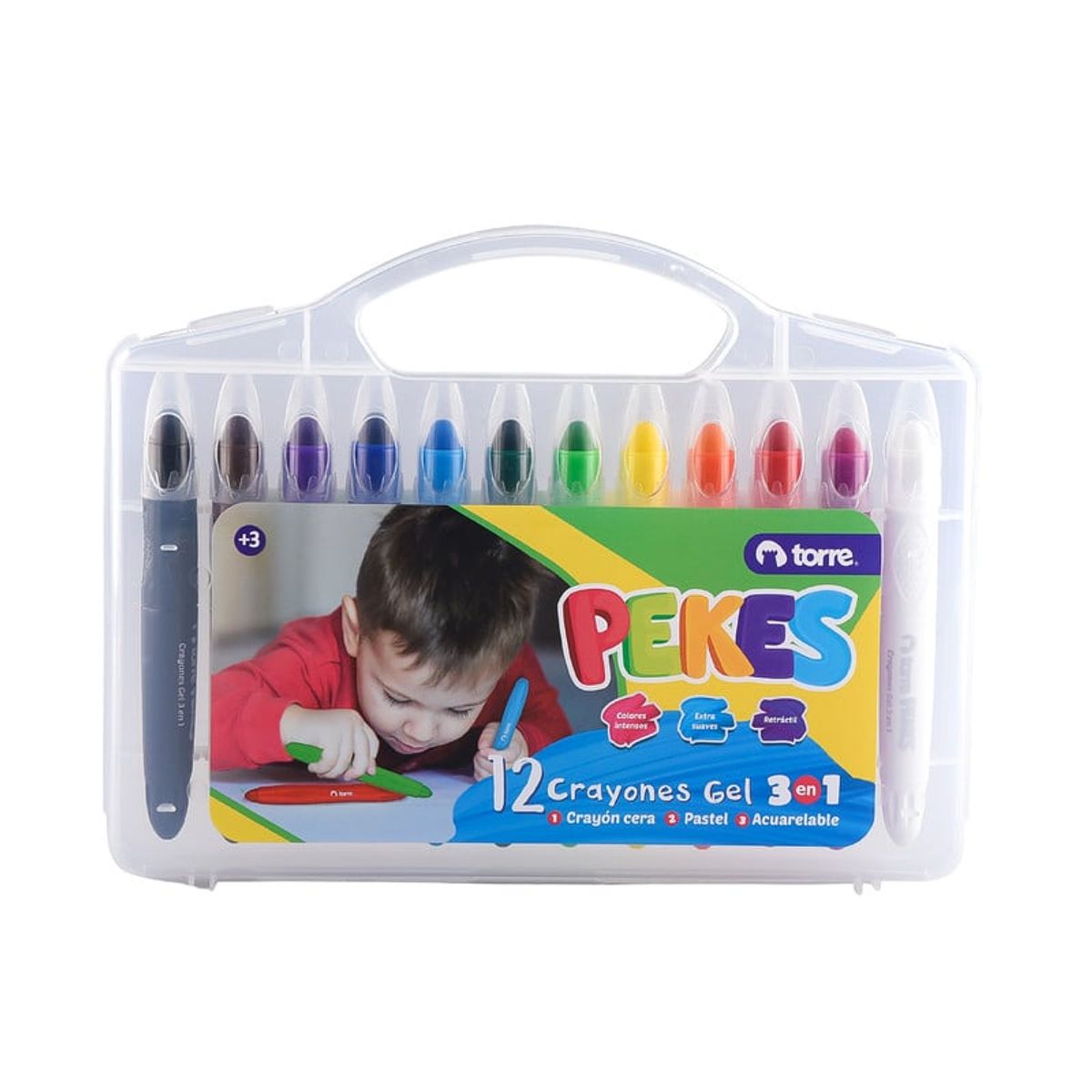 TORRE - CRAYONES GEL 3 EN 1 12 COLORES PEKES