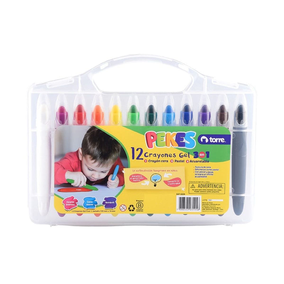 TORRE - CRAYONES GEL 3 EN 1 12 COLORES PEKES