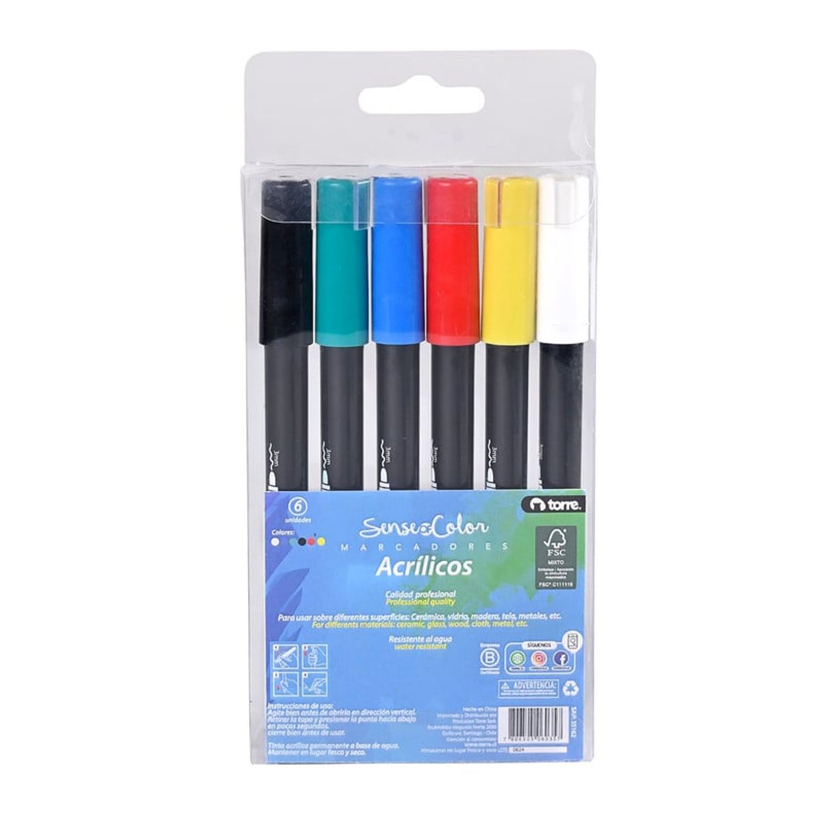 TORRE - SET MARCADOR ACRILICO 3MM 6 COLORES Sense of color
