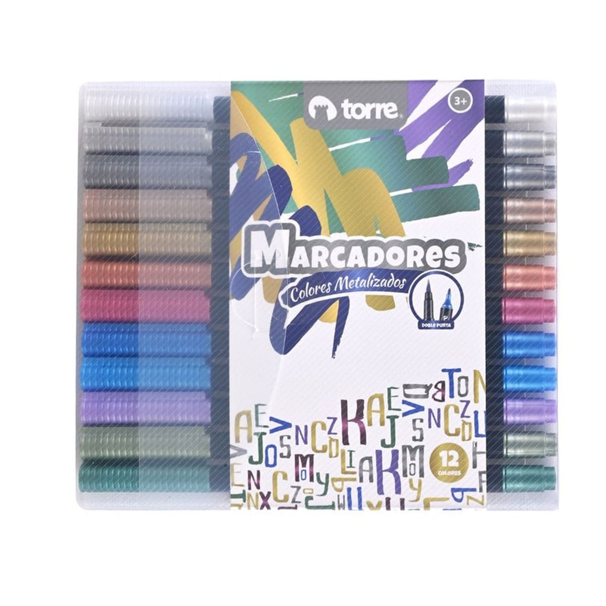 TORRE - MARCADORES DOBLE PUNTA METÁLICOS 12 COLORES
