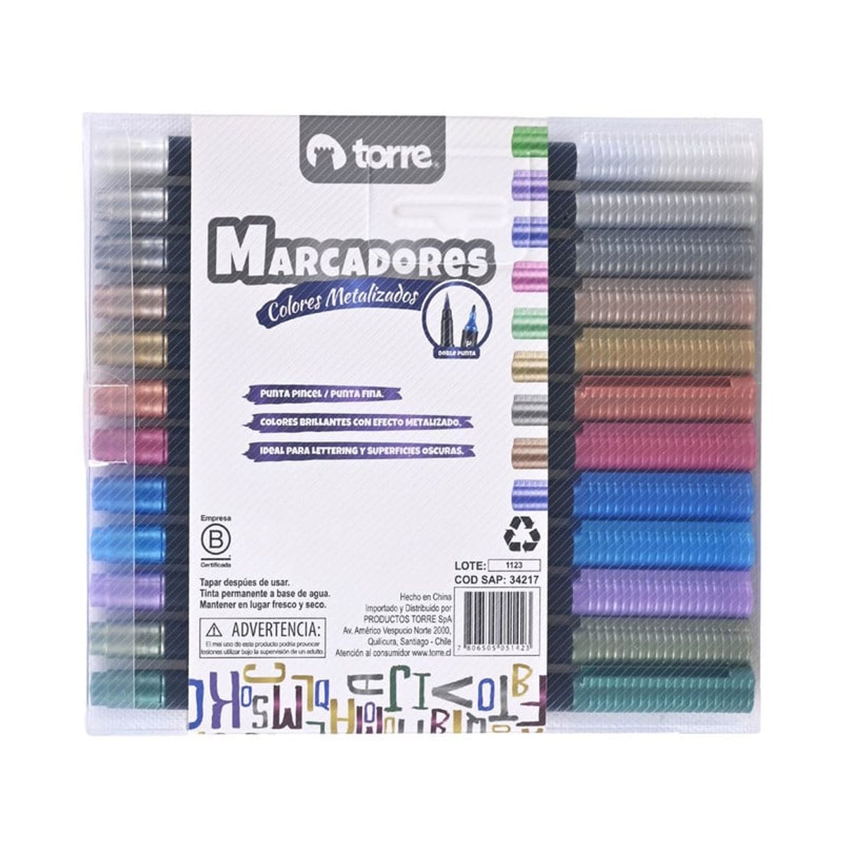 TORRE - MARCADORES DOBLE PUNTA METÁLICOS 12 COLORES