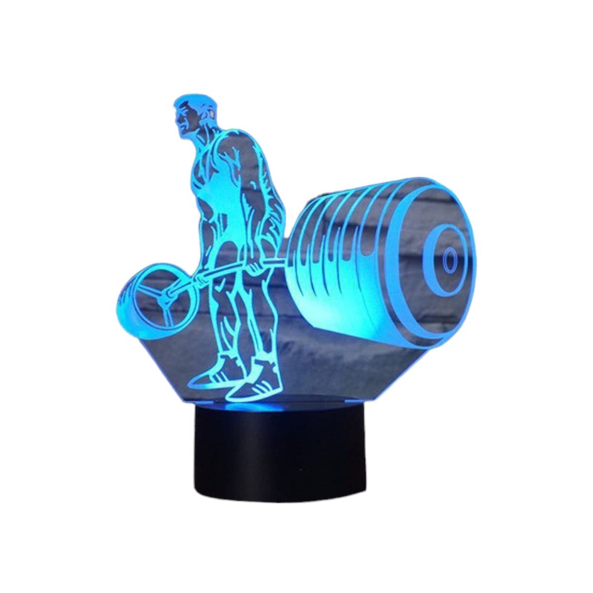 GENERICO - Lampara Ilusión 3D Hombre Levantando Pesas De 7 Colores