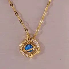 GENERICO - Collar Saturno Circular acero inoxidable dorado