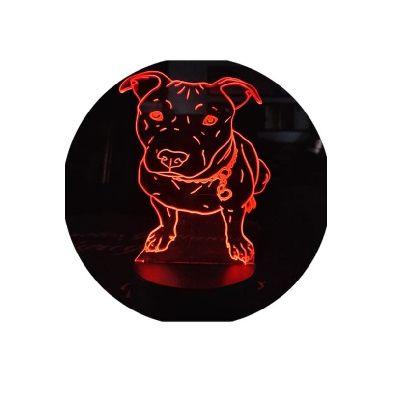 GENERICO - Lampara Ilusión 3D Pitbull De 7 Colores