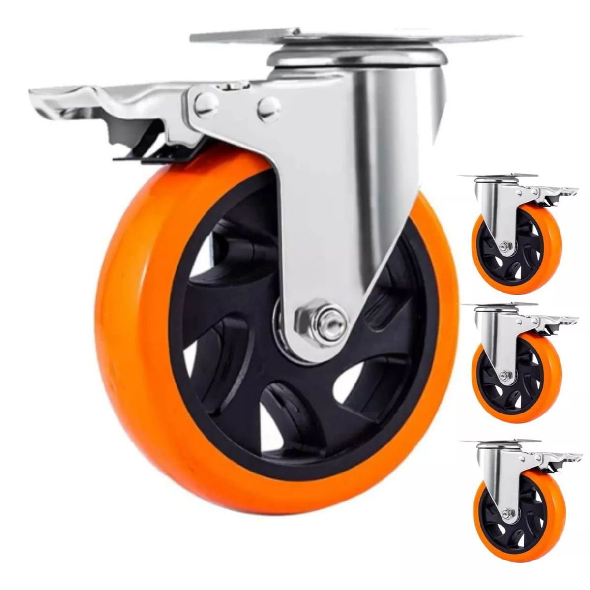 DICAS - Ruedas Giratorias Con Freno Para Muebles Carritos 4 Pulgadas Naranja 4 Unidades