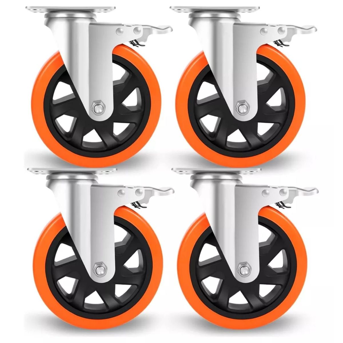DICAS - Ruedas Giratorias Con Freno Para Muebles Carritos 4 Pulgadas Naranja 4 Unidades