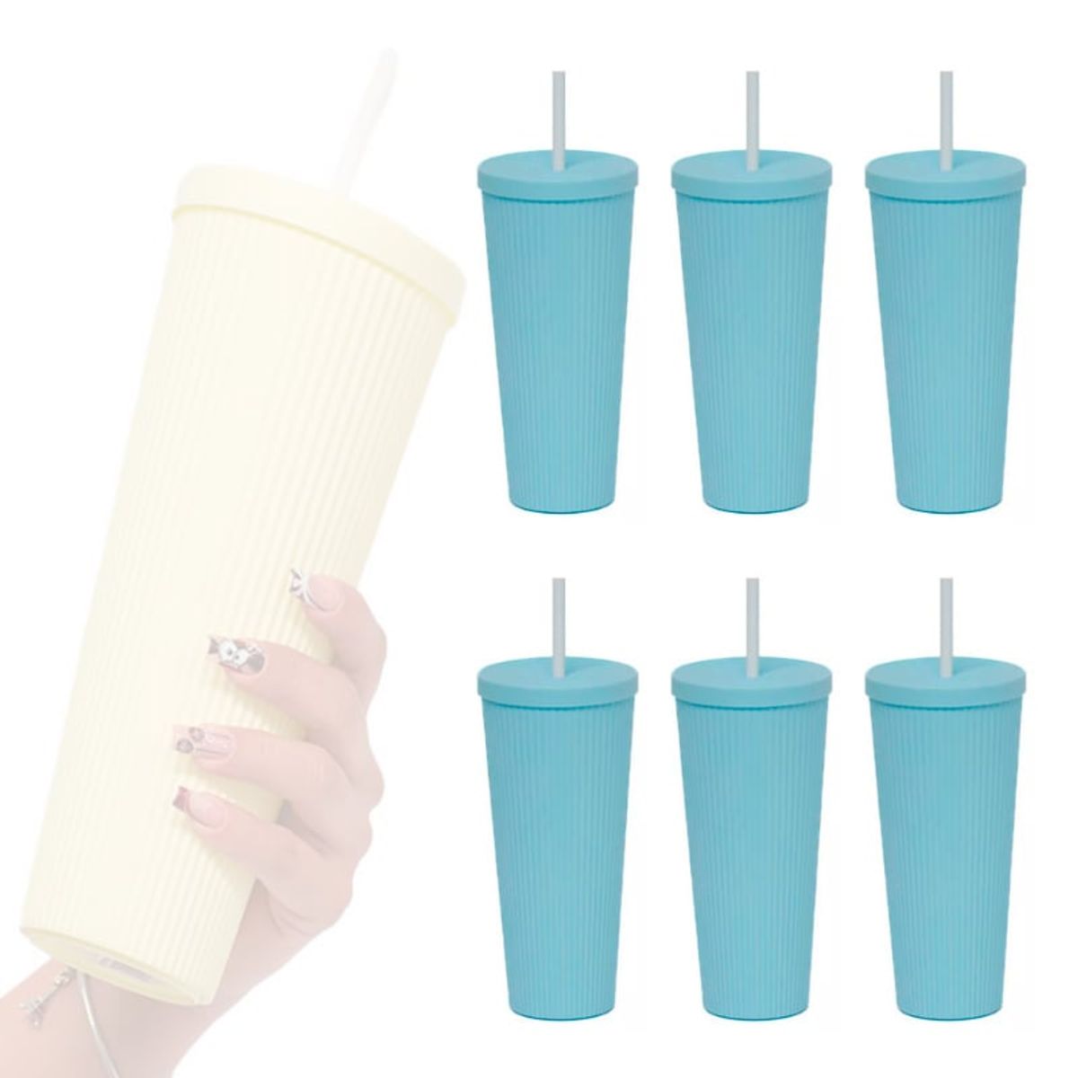 WAKESHOME - Pack De 6 Vasos Plástico Con Bombilla Y Tapa