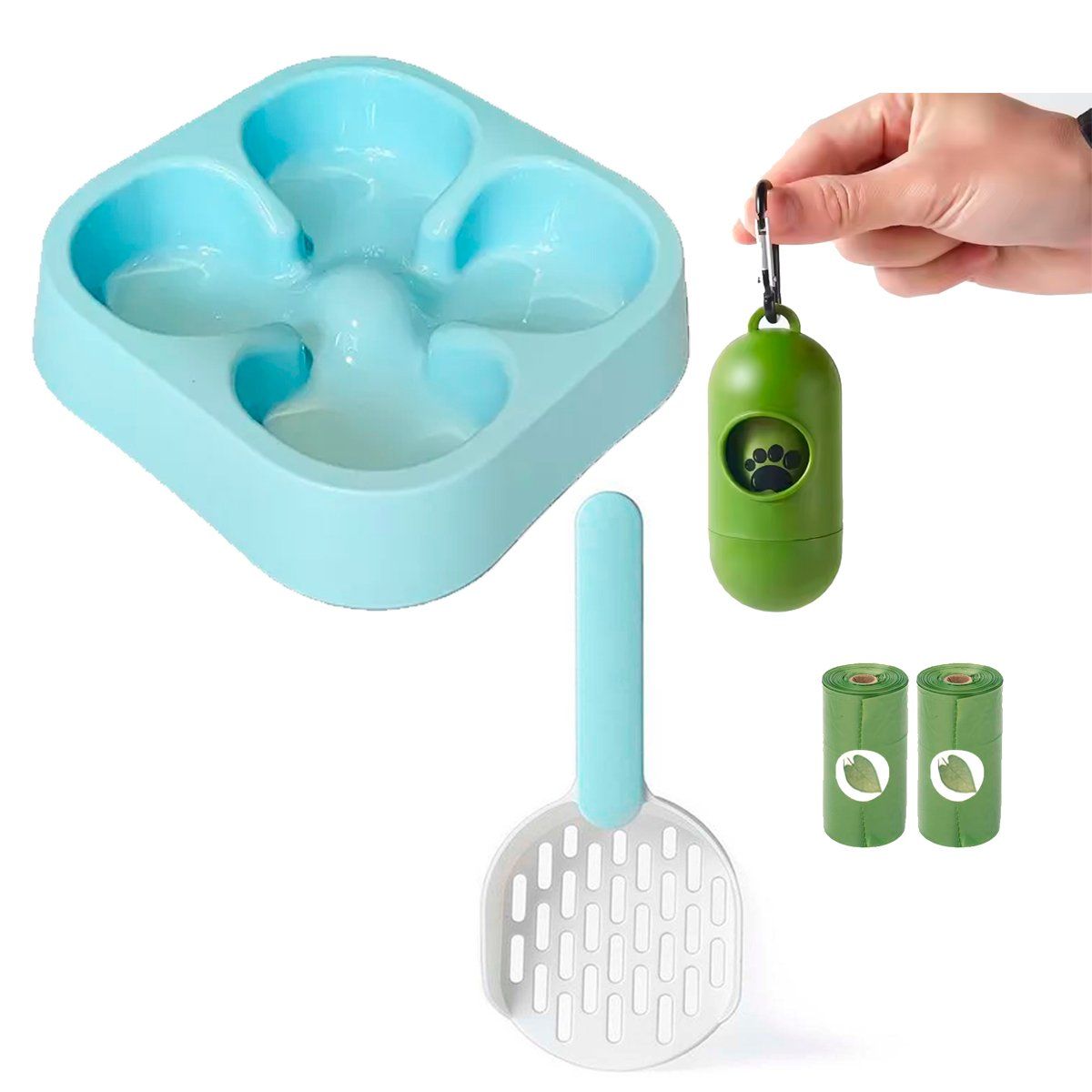 GENERICO - Pack Plato comida Pala para mascota y Bolsas Bio