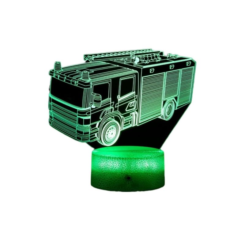 GENERICO - Lampara Ilusión 3D Camión de Bomberos De 7 Colores