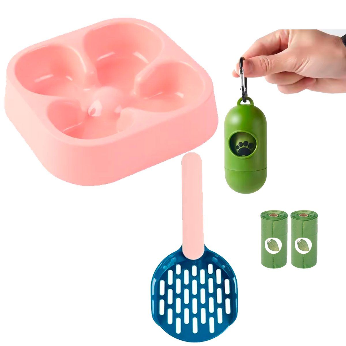 GENERICO - Pack Plato comida Pala para mascota y Bolsas Bio