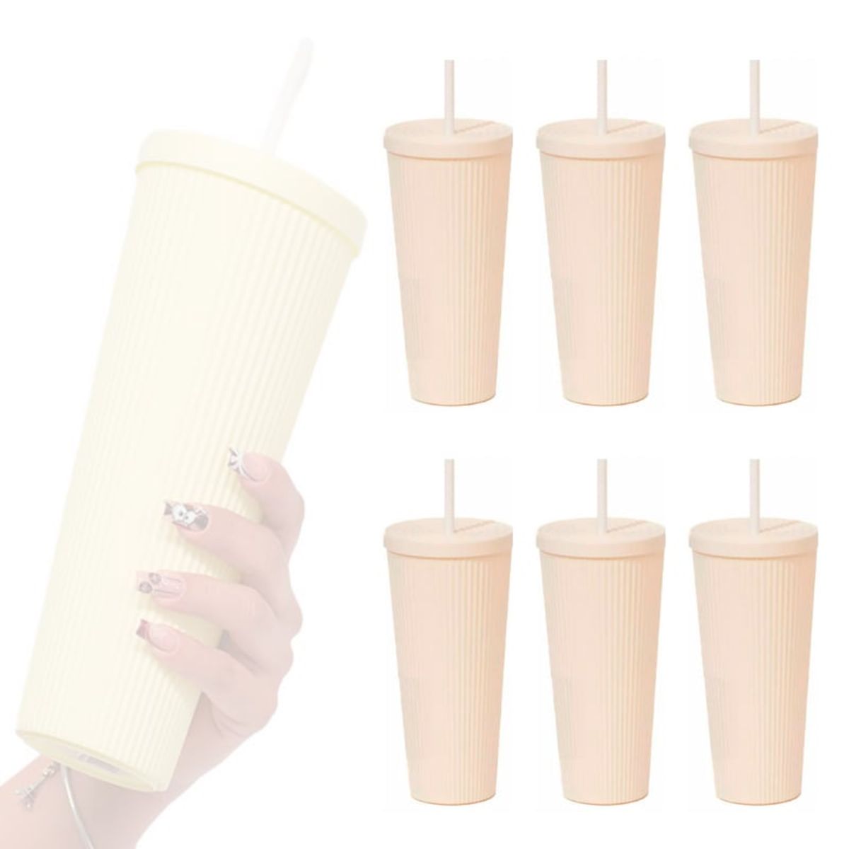 WAKESHOME - Pack De 6 Vasos Plástico Con Bombilla Y Tapa