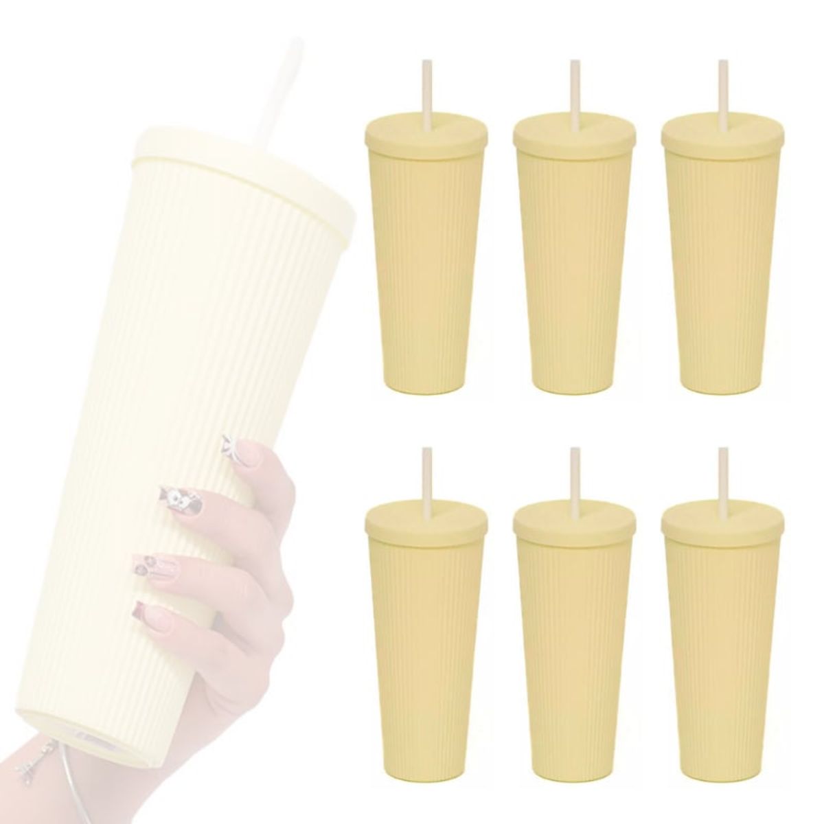 WAKESHOME - Pack De 6 Vasos Plástico Con Bombilla Y Tapa