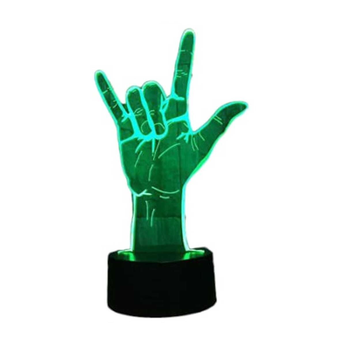 GENERICO - Lampara Ilusión 3D Mano Rock De 7 Colores