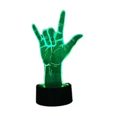 GENERICO - Lampara Ilusión 3D Mano Rock De 7 Colores