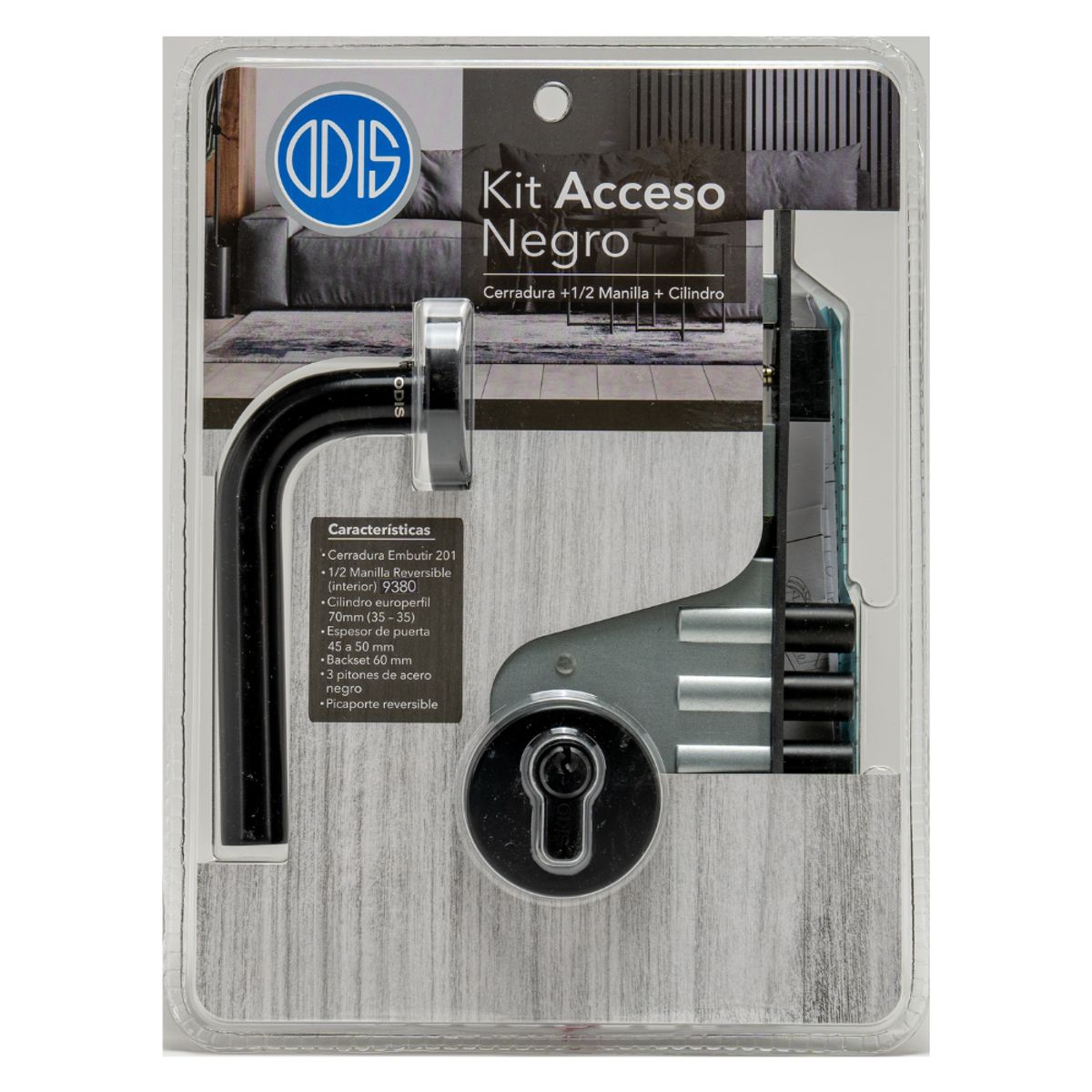 ODIS - Set Cerradura Embutir 201 Negro + Manilla 9380 Odis