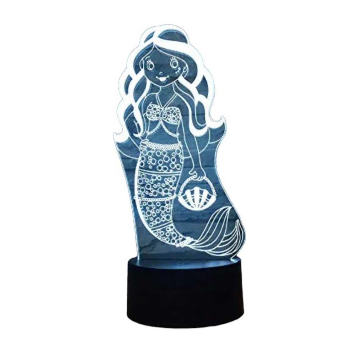 GENERICO - Lampara Ilusión 3D Sirena De 7 Colores