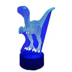 GENERICO - Lampara Ilusión 3D Dinosaurio Velociraptor De 7 Colores