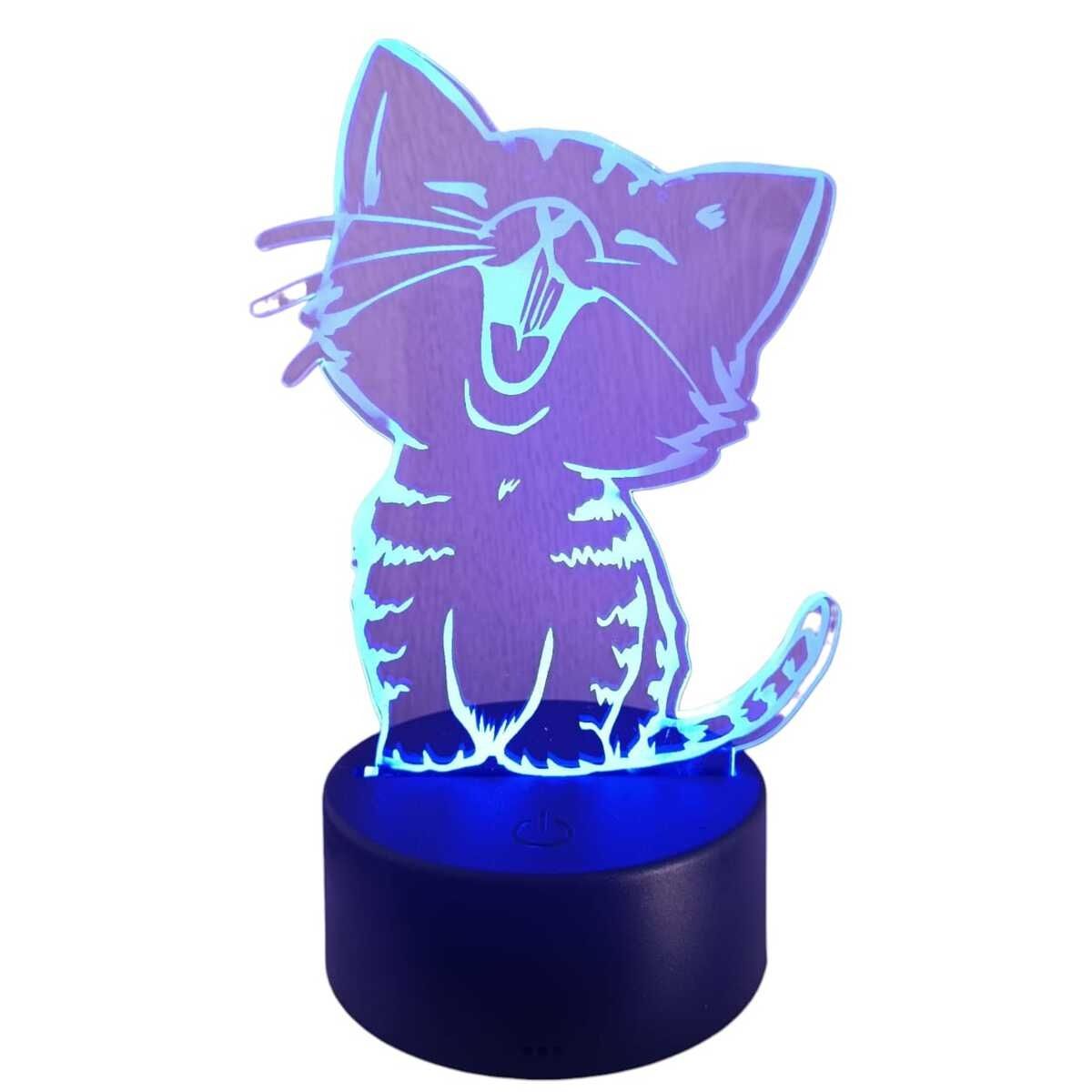 GENERICO - Lampara Ilusión 3D Gatito De 7 Colores