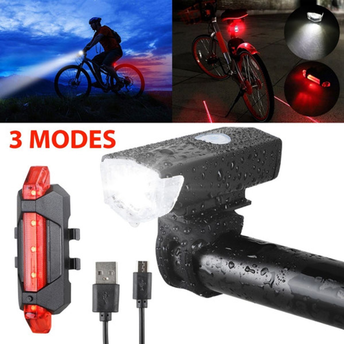 GENERICO - Pack Luz Bicicleta Delantera Y Trasera Recargable Usb