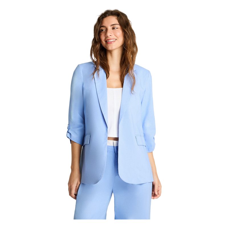 ACUARELA - Blazer 3/4 Lino Manga Roll Up Celeste