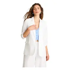 ACUARELA - Blazer 3/4 Lino Manga Roll Up Blanco