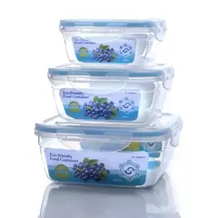 WAKESHOME - Set De 3 Envases Cuadrados Con Tapas Para Colación Lonchera
